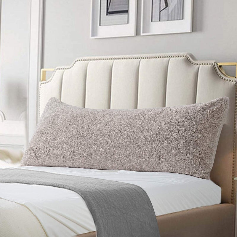 Reafort Ultra Soft Sherpa Body Pillow Cover/Case with Zipper Closure 21"x54" (21"x54" Body Pillow Cover, Taupe) - Image 1